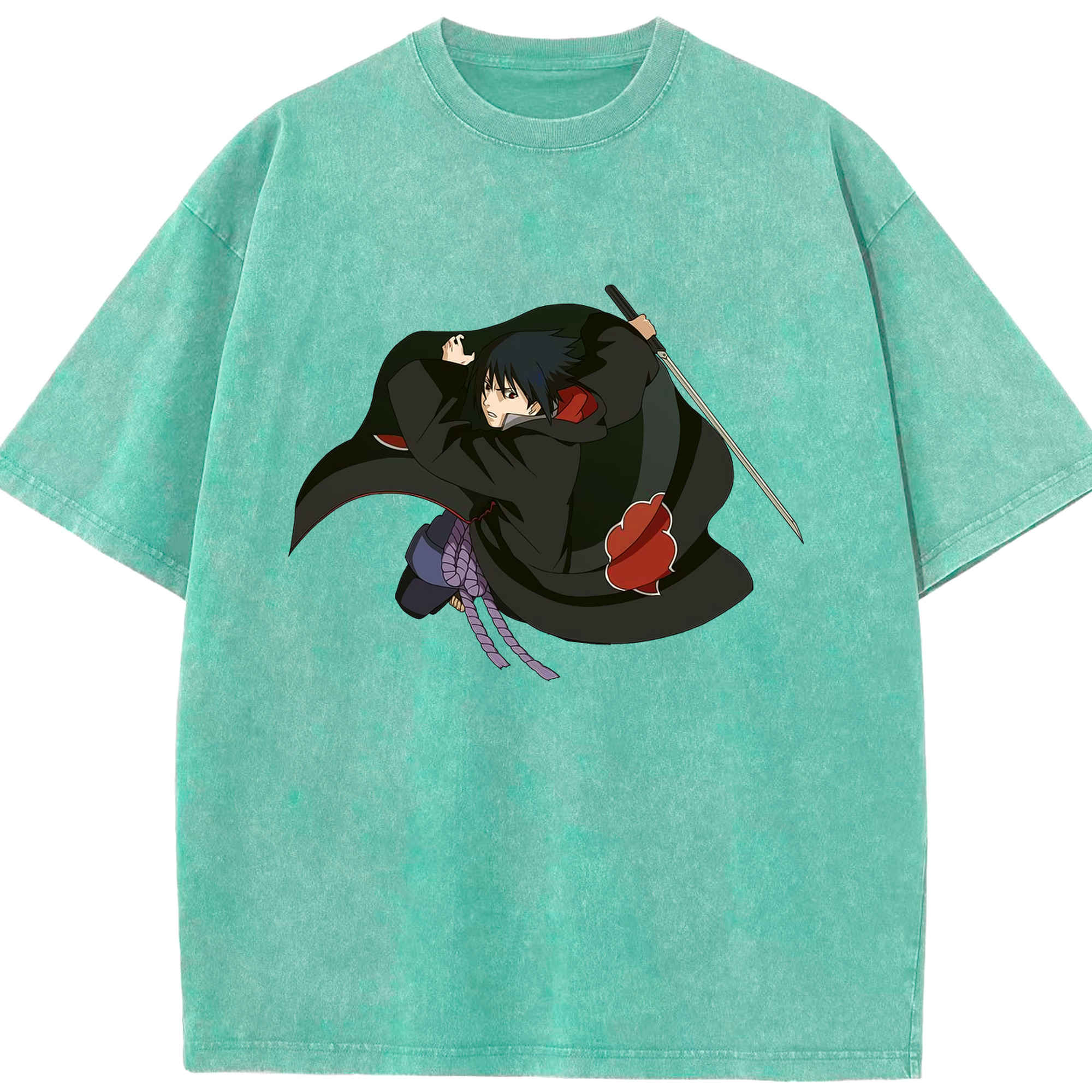 （画像用） NARUTO -ナルト- うちは サスケ Uchiha Sasuke 綿100% ヴィンテージ風 半袖Tシャツ（フロントプリント）